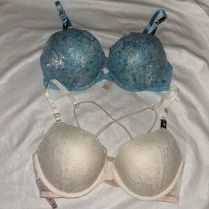 Victoria’s Secret Blue and Ivory Lace Push Up Bras Bundle